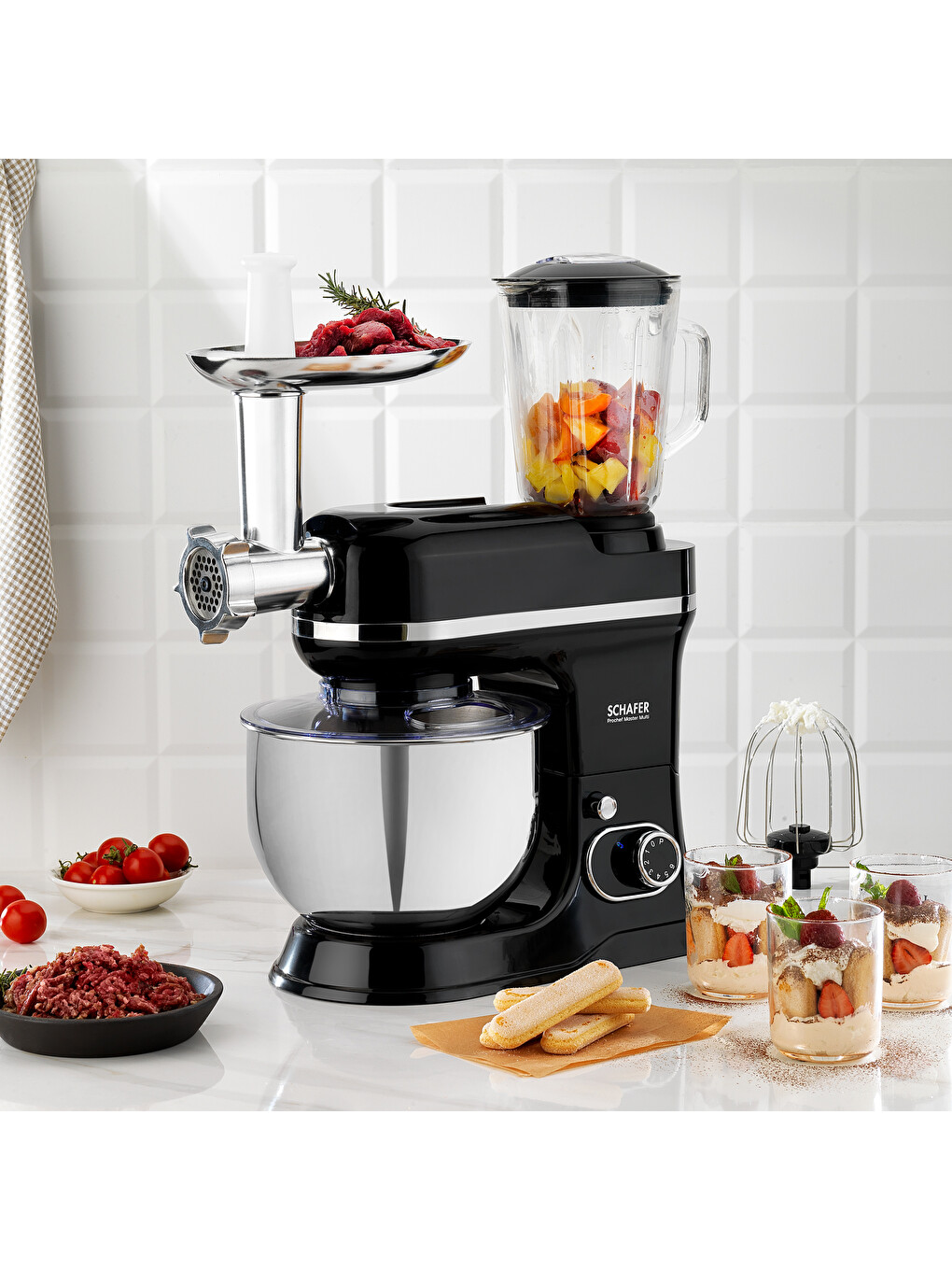 Prochef Master Multi Kıyma Ve Sürahi Blender Aparatlı Stand Mikser 5 L-siyah-1