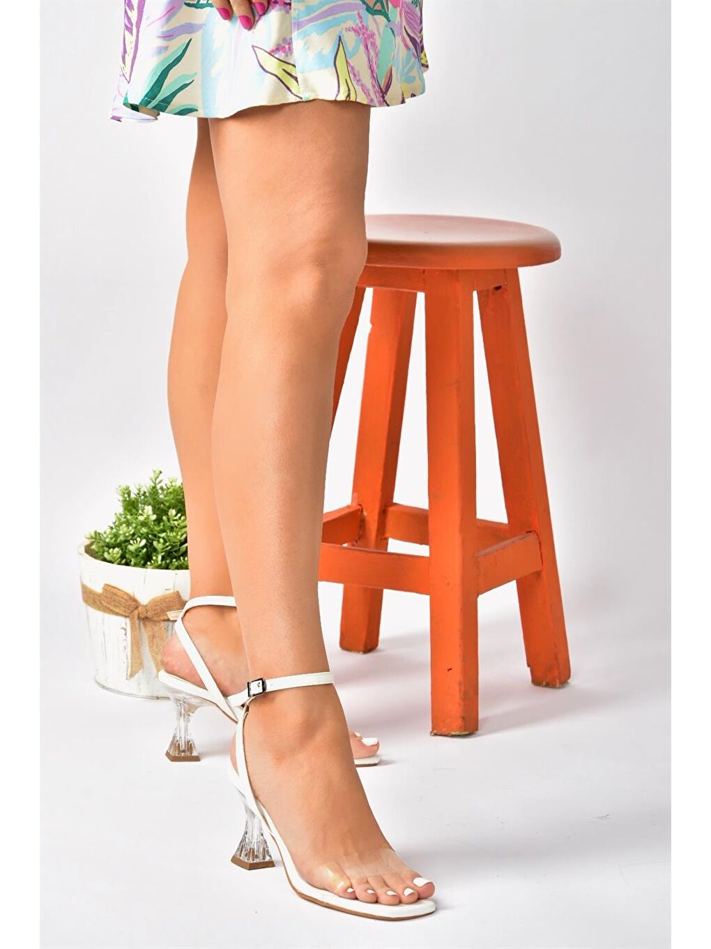 Beyaz Cam Topuklu Kadın Ayakkabı P518291709-2