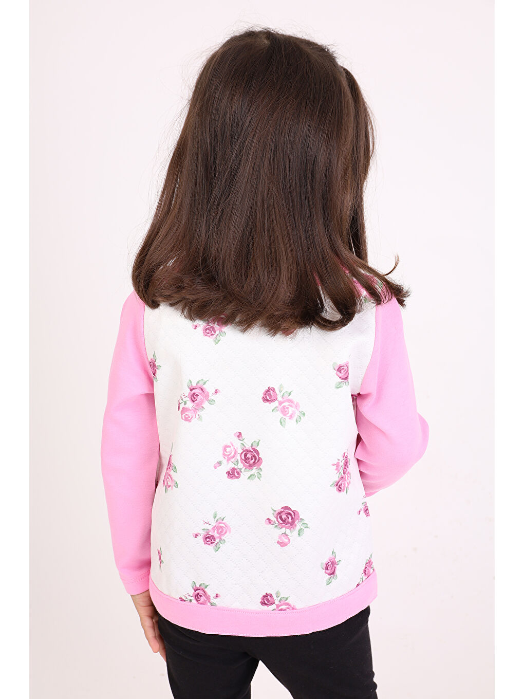 Pembe Kız Bebek Hırka Çiçek Baskılı-1