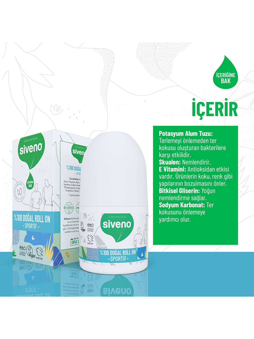 %100 Doğal Roll-On Sportif Sporcu Deodorant Ter Kokusu Önleyici Bitkisel Lekesiz Vegan 50 ml-3