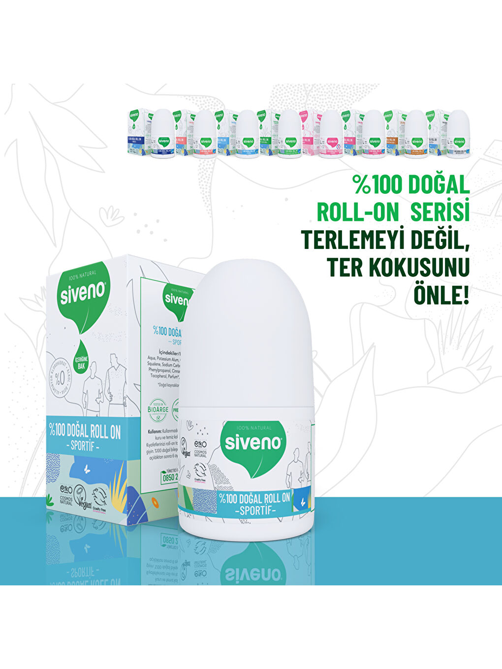 %100 Doğal Roll-On Sportif Sporcu Deodorant Ter Kokusu Önleyici Bitkisel Lekesiz Vegan 50 ml-4