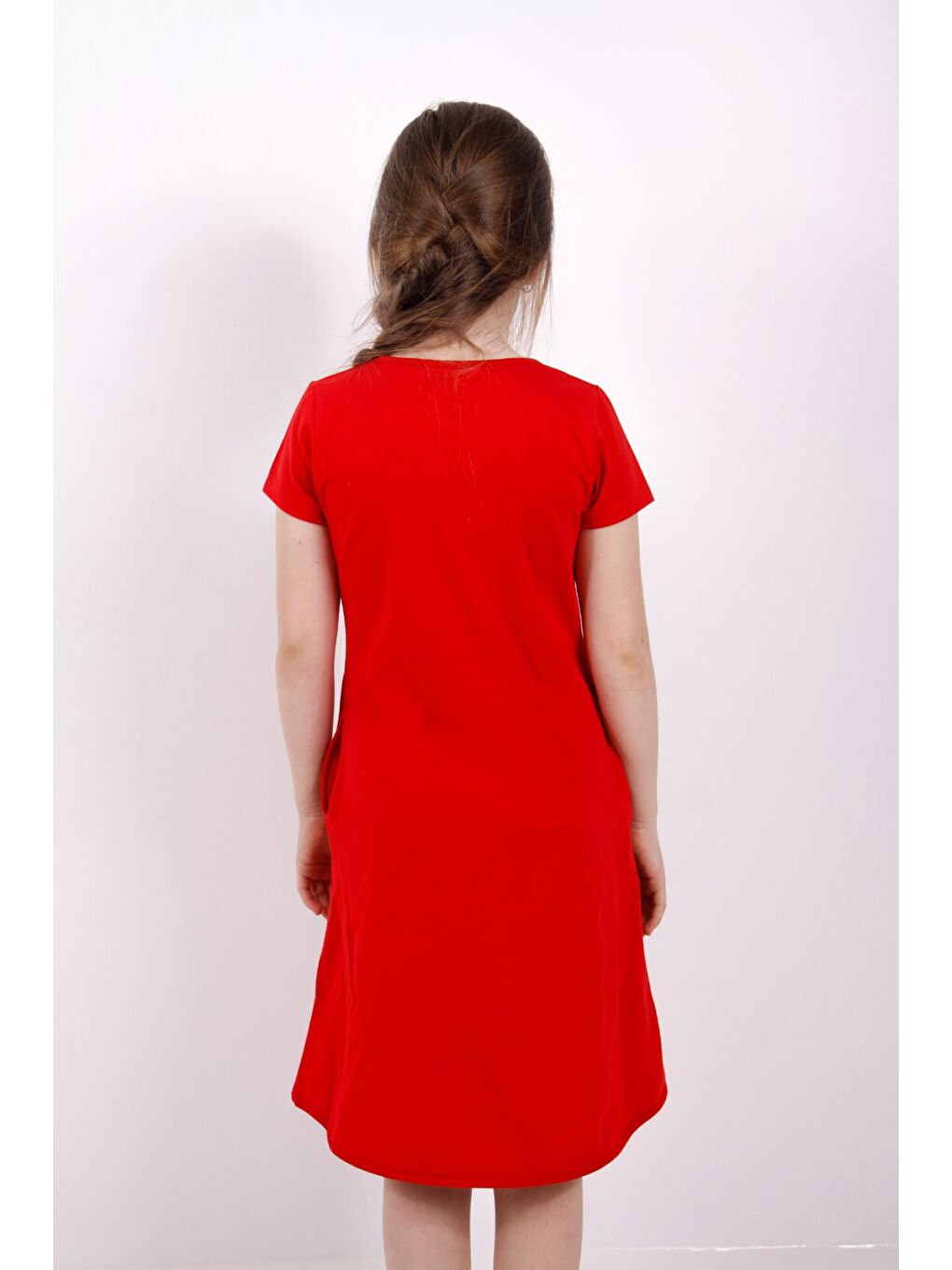 Kırmızı Kız Çocuk Elbise Keep Away Baskı-1