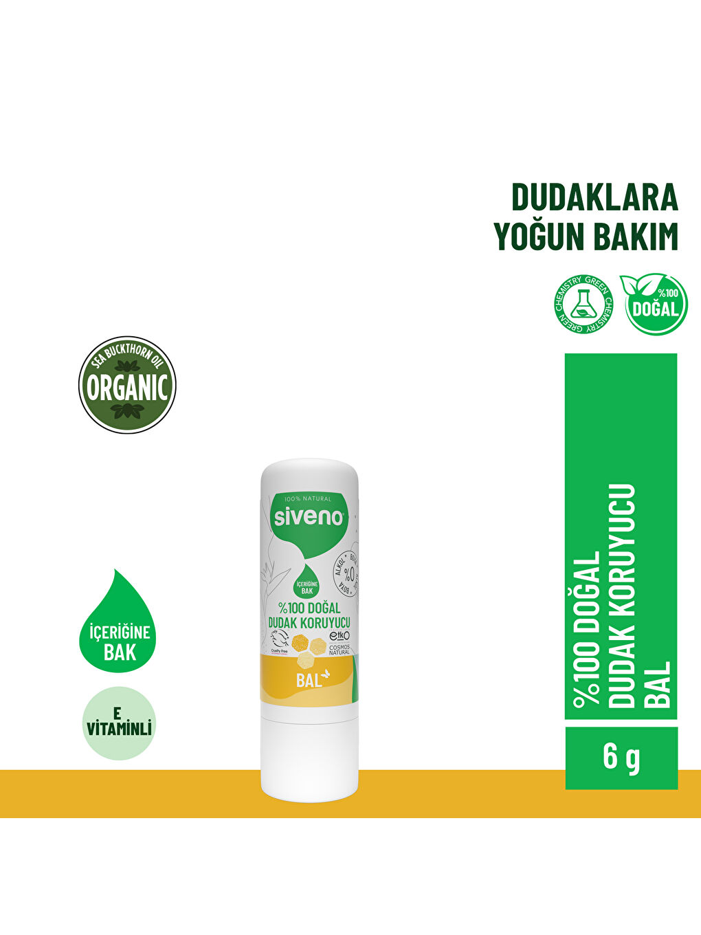 %100 Doğal Dudak Koruyucu Bal Bitkisel Lipbalm Dudak Kremi Nemlendirici Parlatıcı Onarıcı 6 G