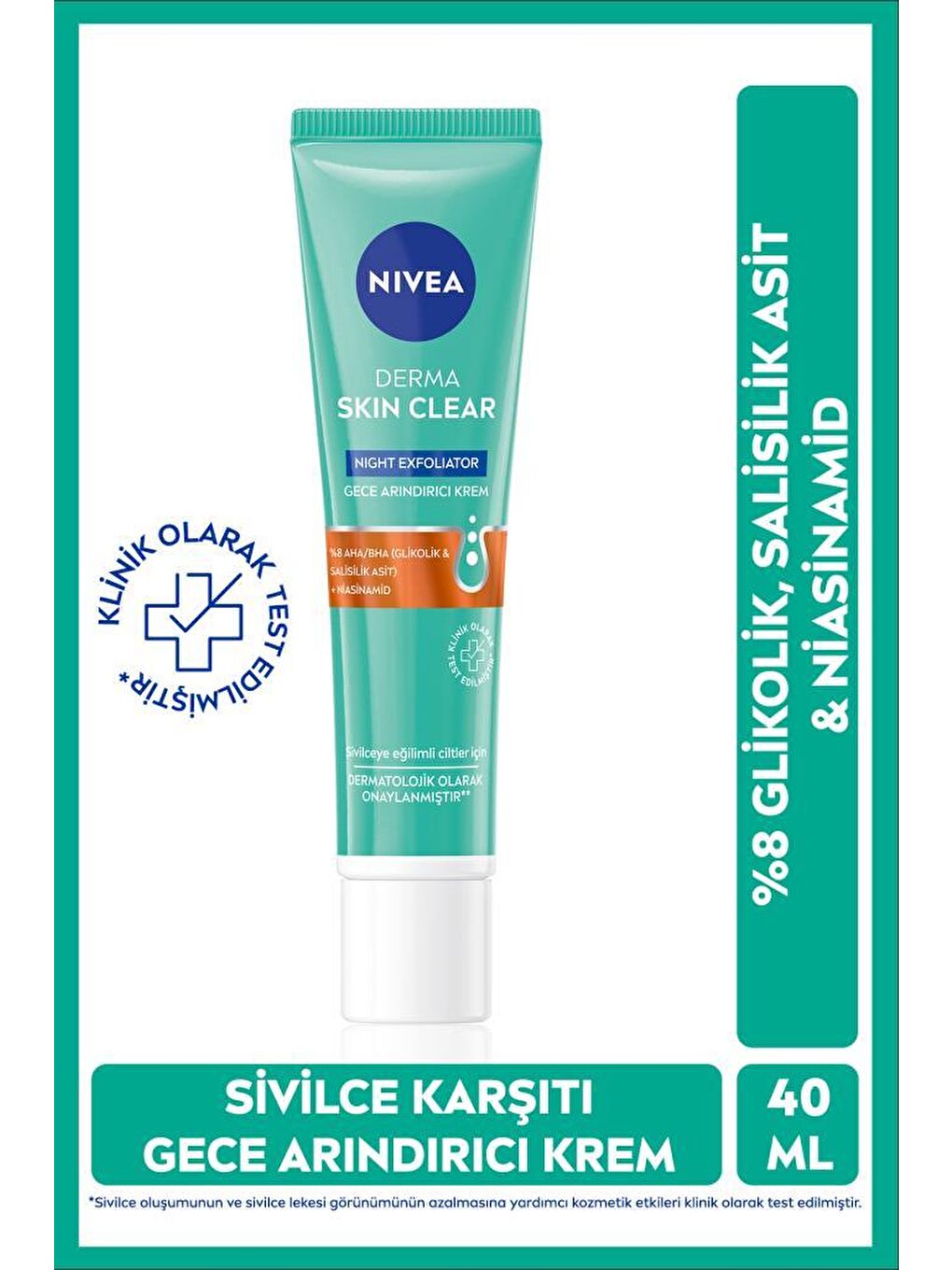 NIVEA Derma Skin Clear %8 Niasinamid Night Exfoliator Gece Arındırıcı Sivilce Karşıtı Krem 40 ml