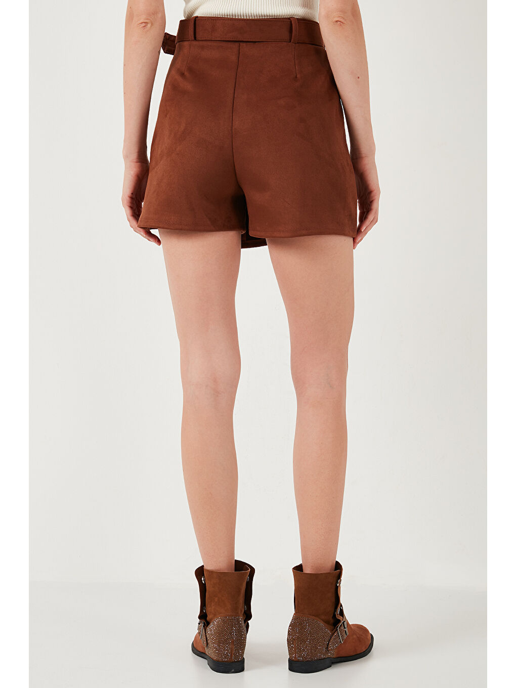 Kahverengi Kışlık Regular Fit Asimetrik Kesim Fermuarlı Kadın Şort Etek 5865973-6