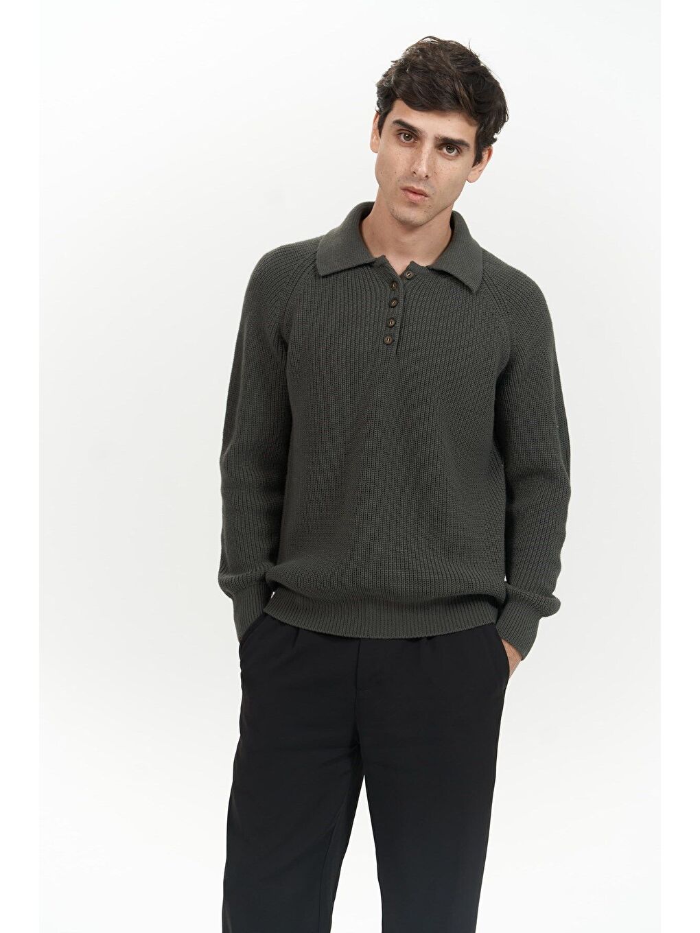 Vander Düğme Detay Antrasit Erkek Triko Kazak-1