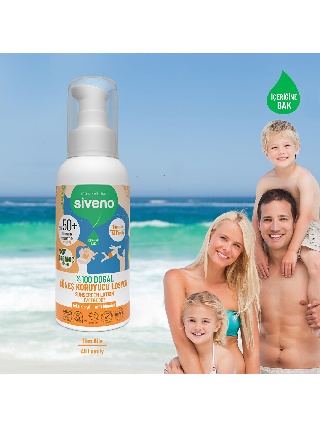 %100 Doğal ve Organik Tamanu Yağlı Güneş Losyonu Mineral Filtreli Tüm Aile İçin SPF 50+ 100 ml-1