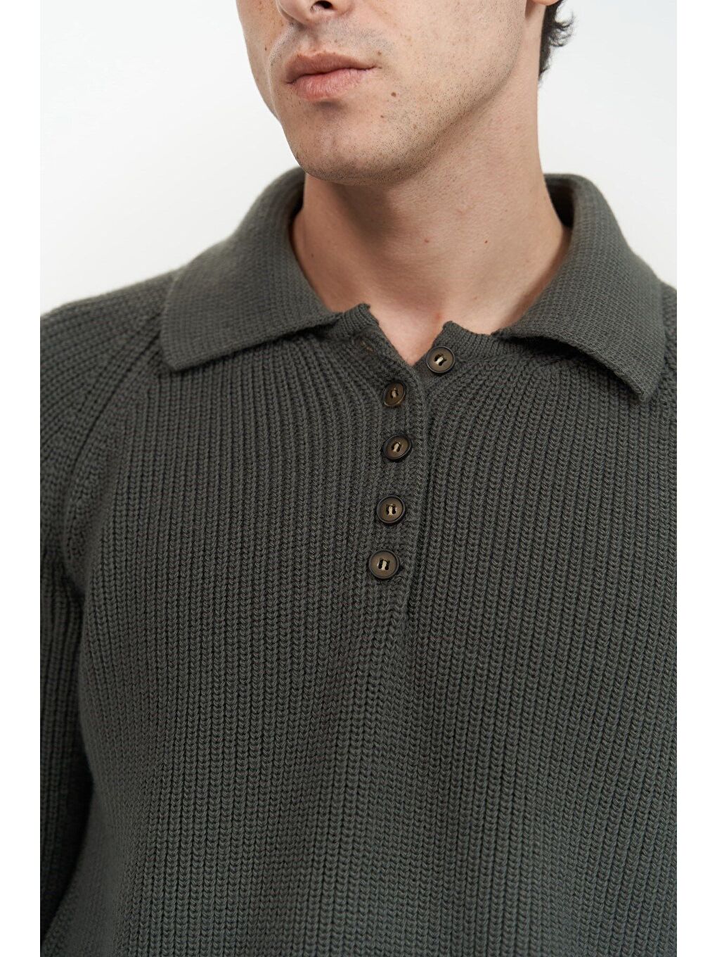 Vander Düğme Detay Antrasit Erkek Triko Kazak-4