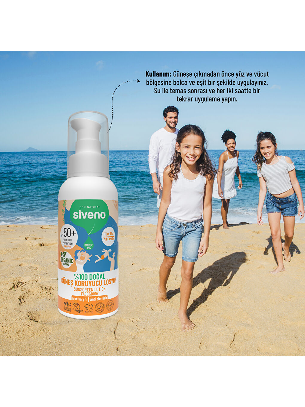 %100 Doğal ve Organik Tamanu Yağlı Güneş Losyonu Mineral Filtreli Tüm Aile İçin SPF 50+ 100 ml-4