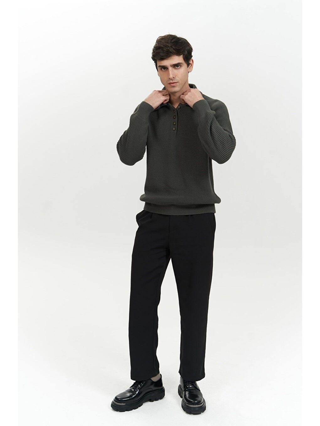 Vander Düğme Detay Antrasit Erkek Triko Kazak-6