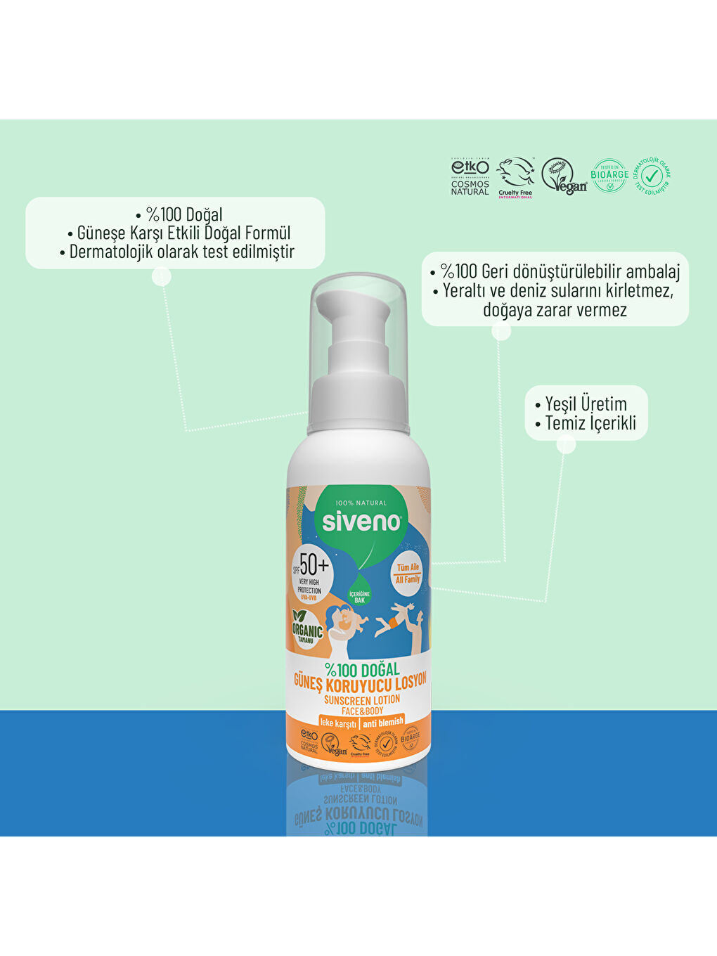 %100 Doğal ve Organik Tamanu Yağlı Güneş Losyonu Mineral Filtreli Tüm Aile İçin SPF 50+ 100 ml-6
