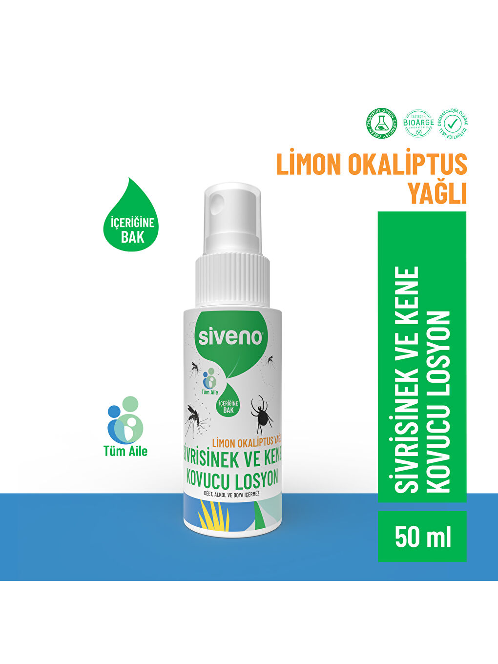 Sivrisinek ve Kene Kovucu Sprey Losyon Bitkisel Tüm Vücut İçin Seyahat Tatil Boy 50 ml