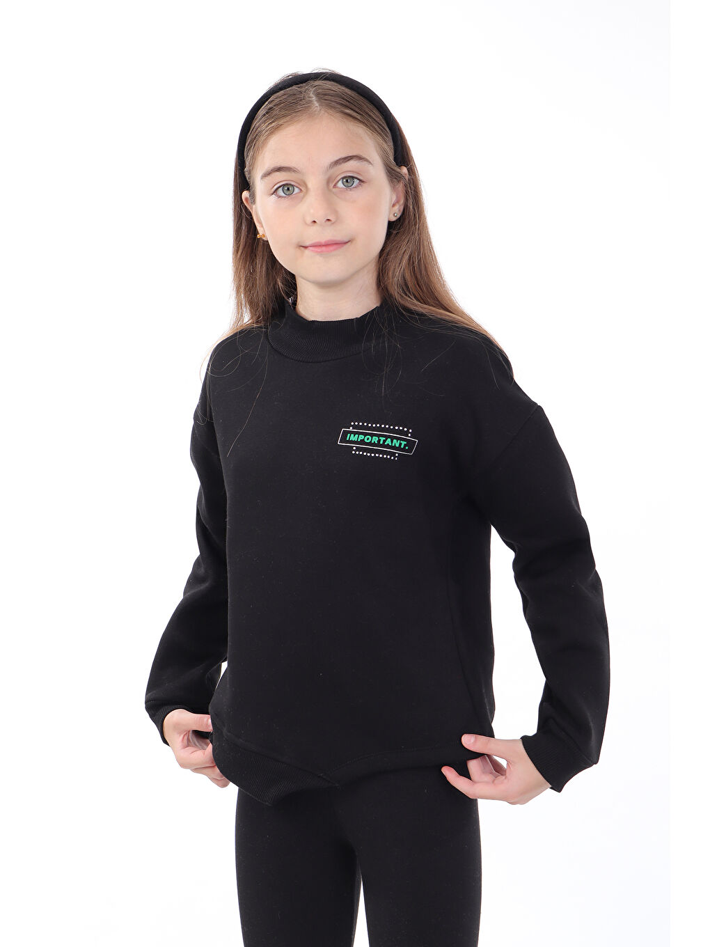 Siyah Kız Çocuk Baskılı Sweatshirt-2