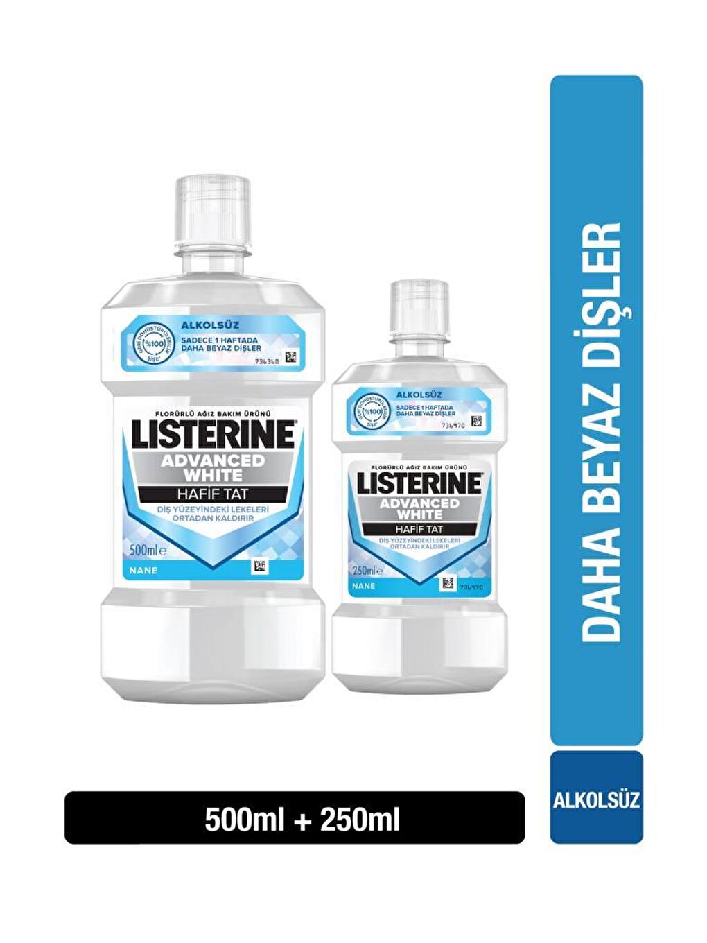 Listerine Renksiz Advanced White Hafif Tat Ağız Bakım Suyu 500+250 ml