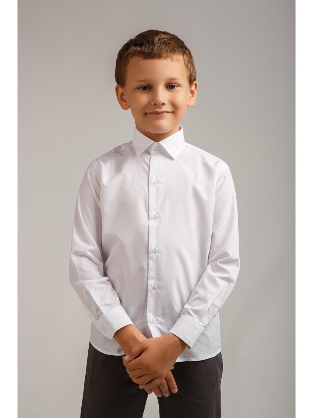 Beyaz Uzun Kollu Dakron Erkek Çocuk Gömlek