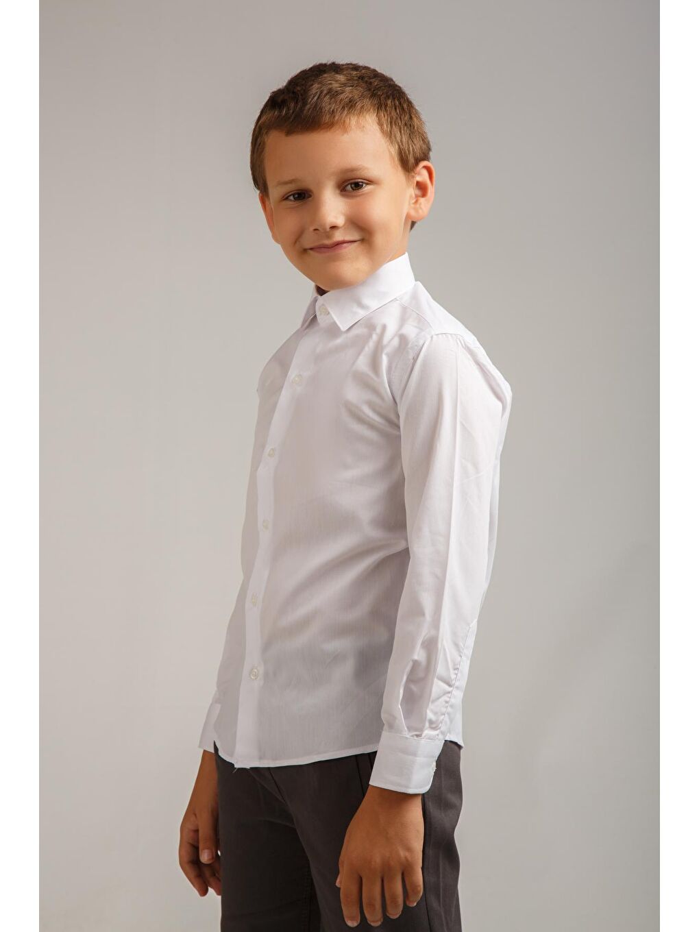 Beyaz Uzun Kollu Dakron Erkek Çocuk Gömlek-1