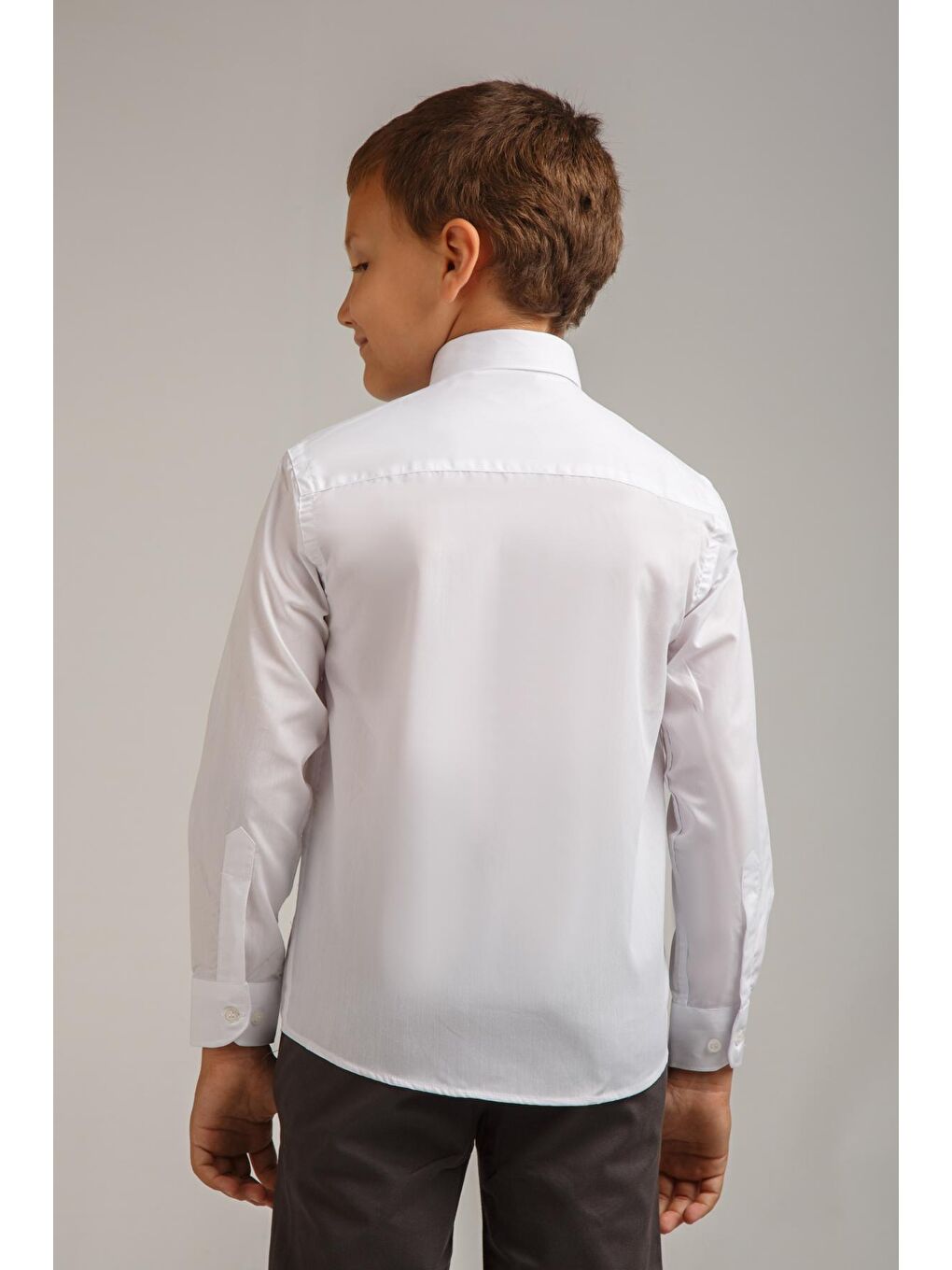 Beyaz Uzun Kollu Dakron Erkek Çocuk Gömlek-2