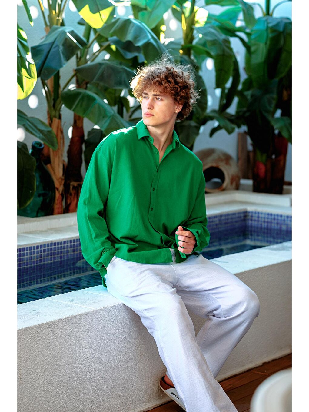 Yeşil Krinkıl Kumaş Gömlek 3YXE2-46973-08-4