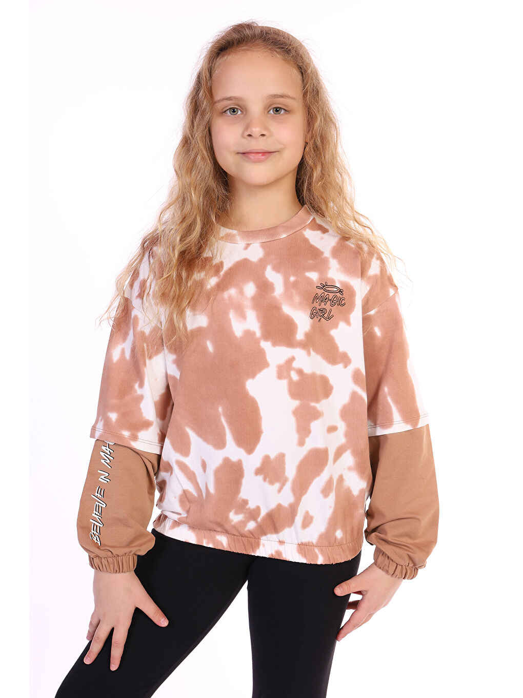 Kahverengi Kız Çocuk Magic Girl Nakışlı Sweatshirt-1