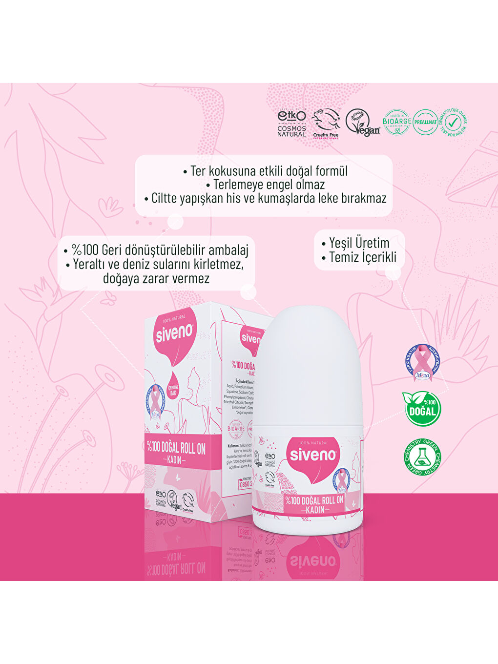 %100 Doğal Roll On Kadın Deodorant Ter Kokusu Önleyici Bitkisel Leke Bırakmayan Vegan 50 ml-5