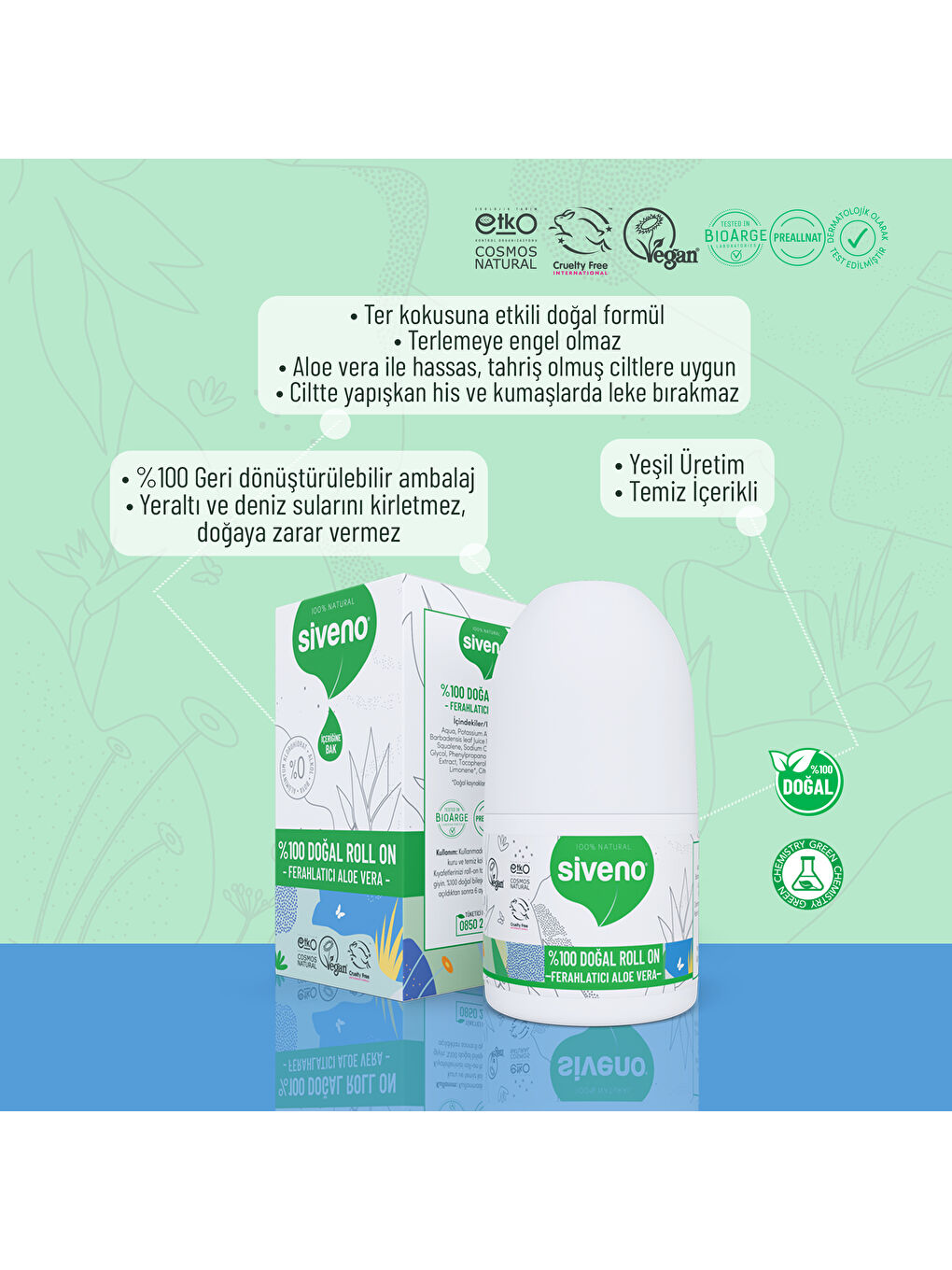 %100 Doğal Roll-On Aloe Vera Deodorant Ter Kokusu Önleyici Bitkisel Lekesiz Vegan 50 ml-5
