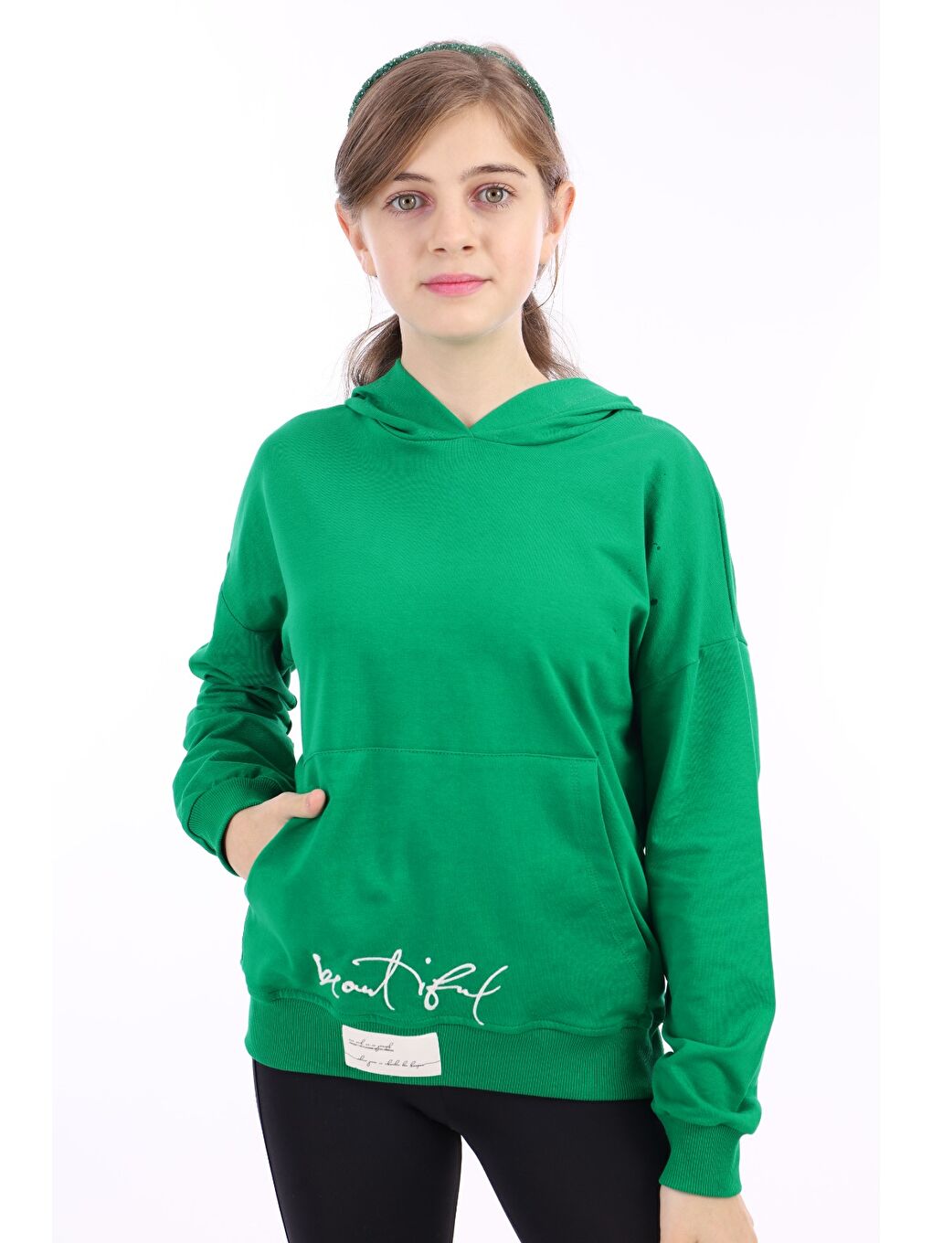 Yeşil Kız Çocuk Nakışlı Sweatshirt-1