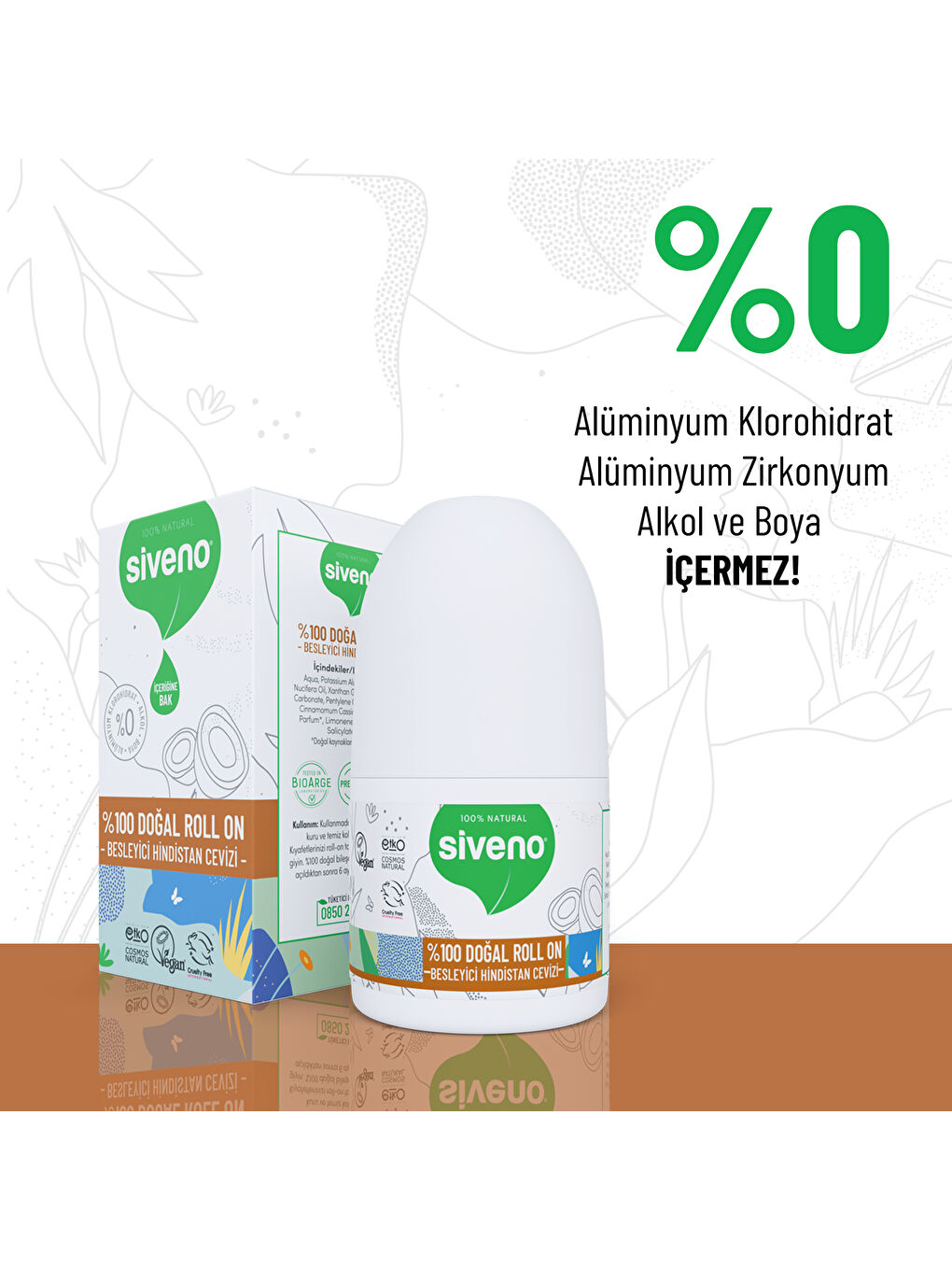 %100 Doğal Roll On Hindistan Cevizli Deodorant Ter Kokusu Önleyici Bitkisel Lekesiz Vegan 50 ml-2