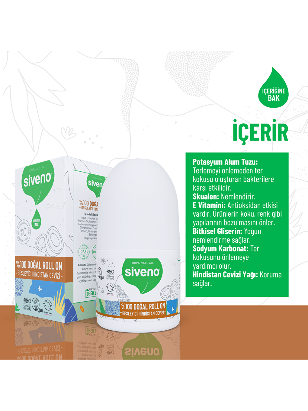 %100 Doğal Roll On Hindistan Cevizli Deodorant Ter Kokusu Önleyici Bitkisel Lekesiz Vegan 50 ml-3