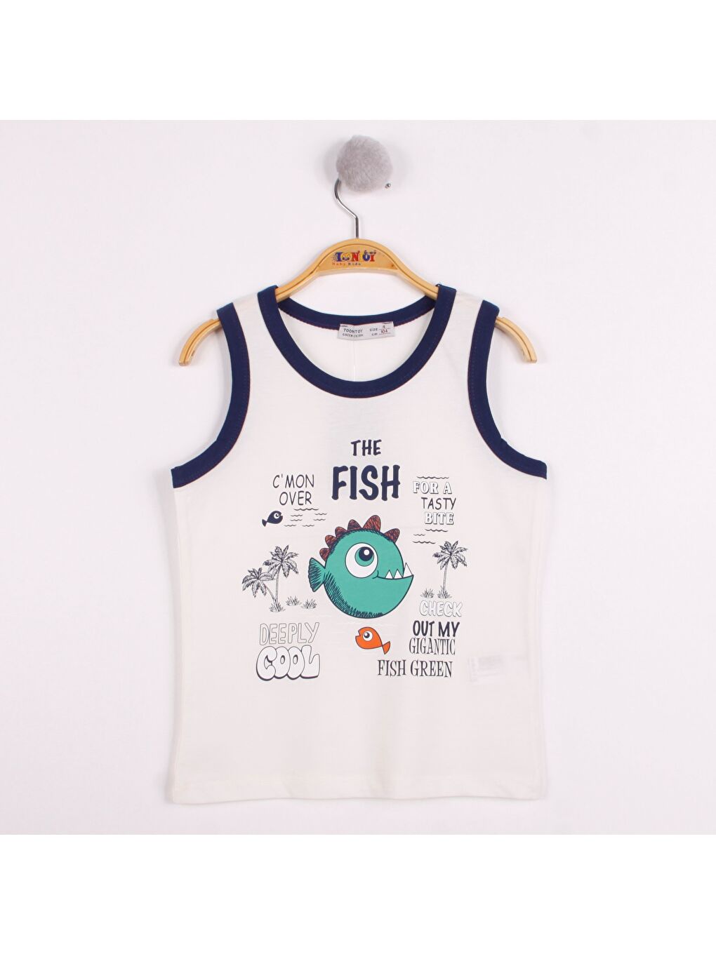 Ekru Erkek Çocuk Balık Baskılı Atlet-2