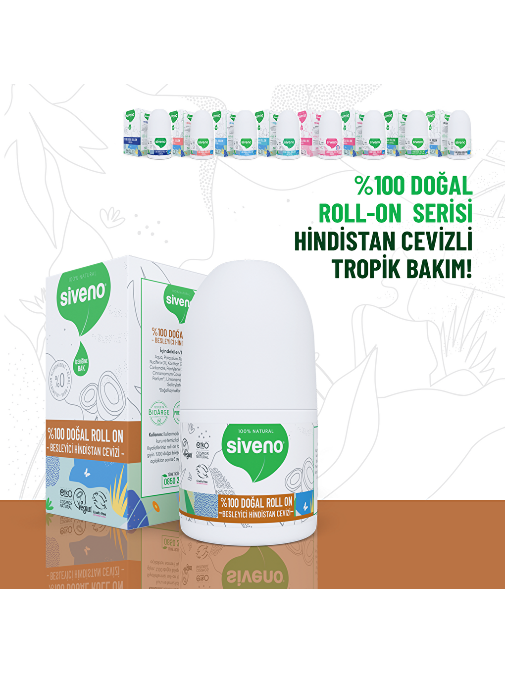 %100 Doğal Roll On Hindistan Cevizli Deodorant Ter Kokusu Önleyici Bitkisel Lekesiz Vegan 50 ml-4