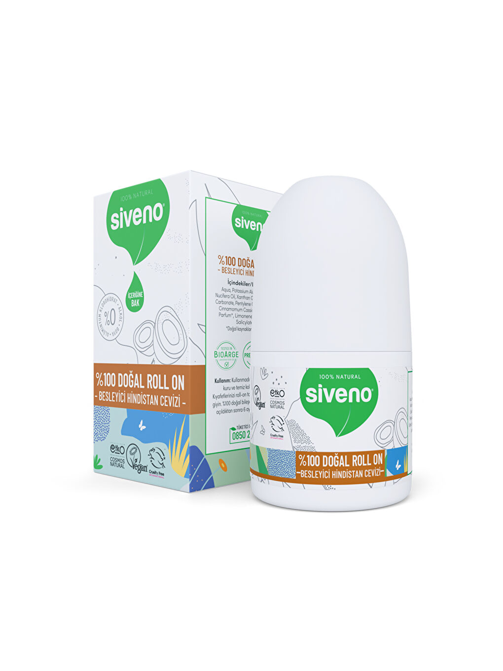 %100 Doğal Roll On Hindistan Cevizli Deodorant Ter Kokusu Önleyici Bitkisel Lekesiz Vegan 50 ml-6