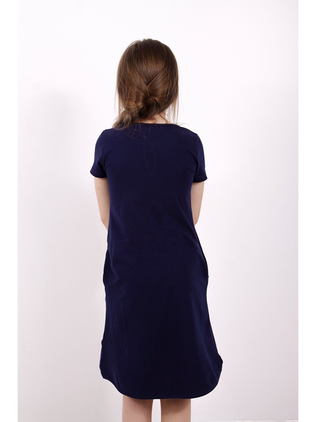 Lacivert Kız Çocuk Elbise Keep Away Baskı-1