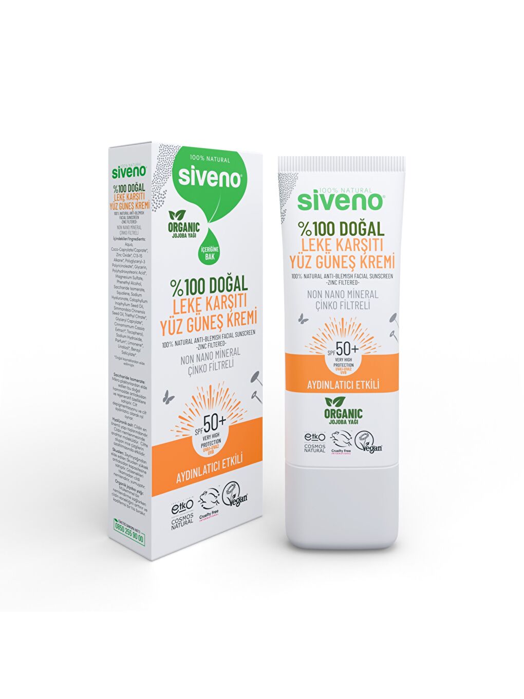 %100 Doğal Yüz Güneş Kremi Leke Karşıtı Aydınlatıcı Çinko Mineral Filtre UVA UVB SPF 50+ 30 ml-5