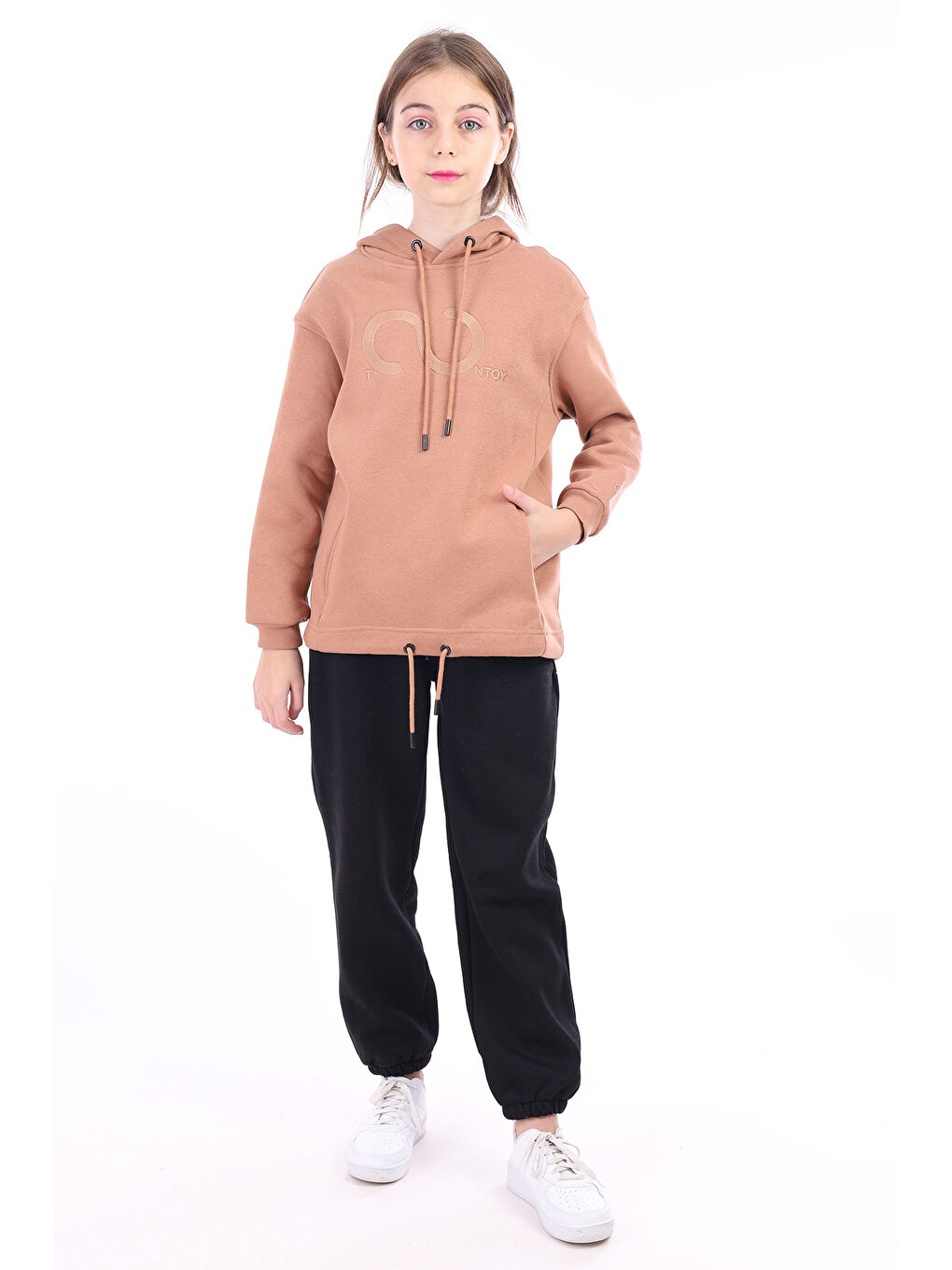 Kahverengi Kız Çocuk Nakışlı Sweatshirt-2