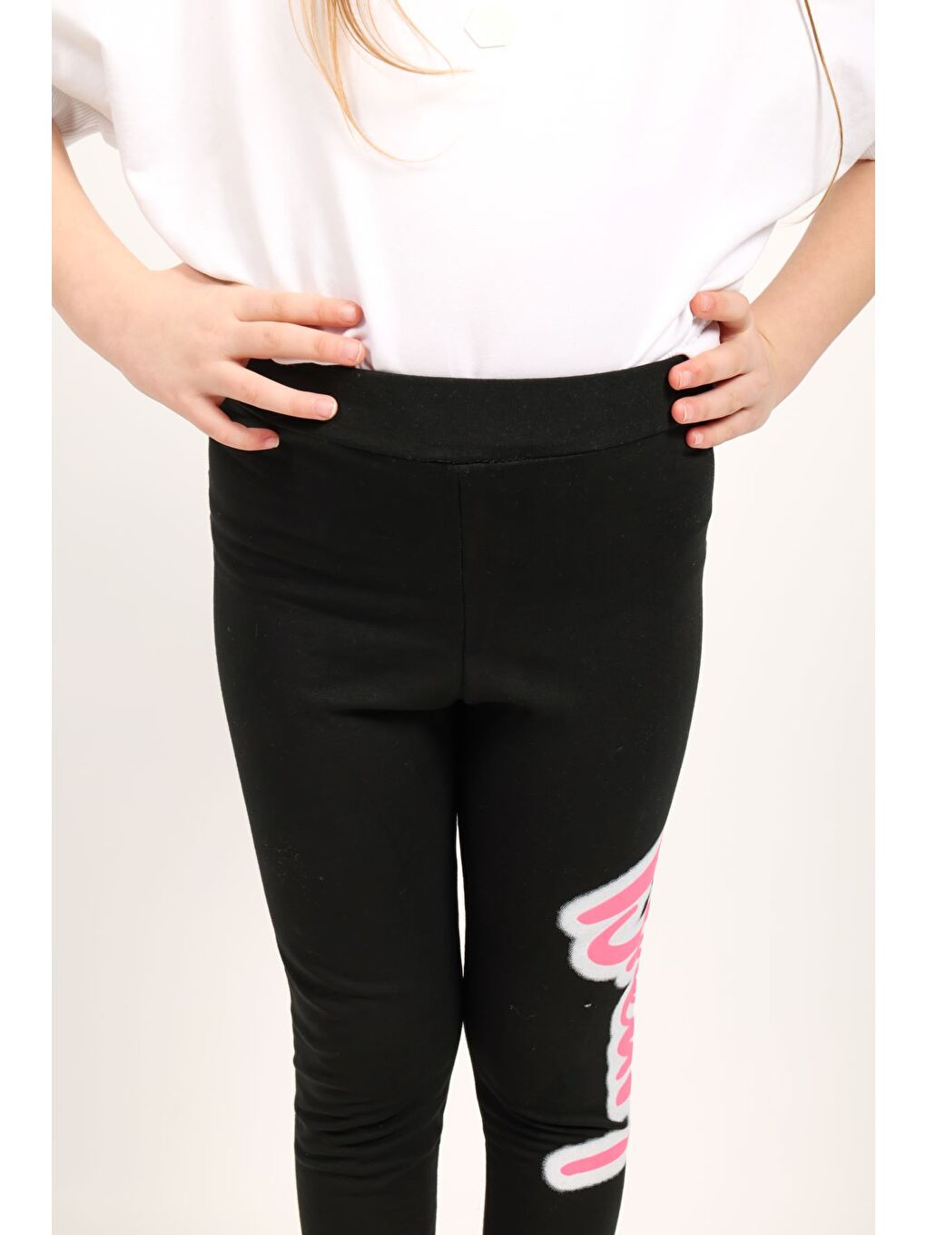 Siyah Kız Çocuk Baskılı Tayt-4