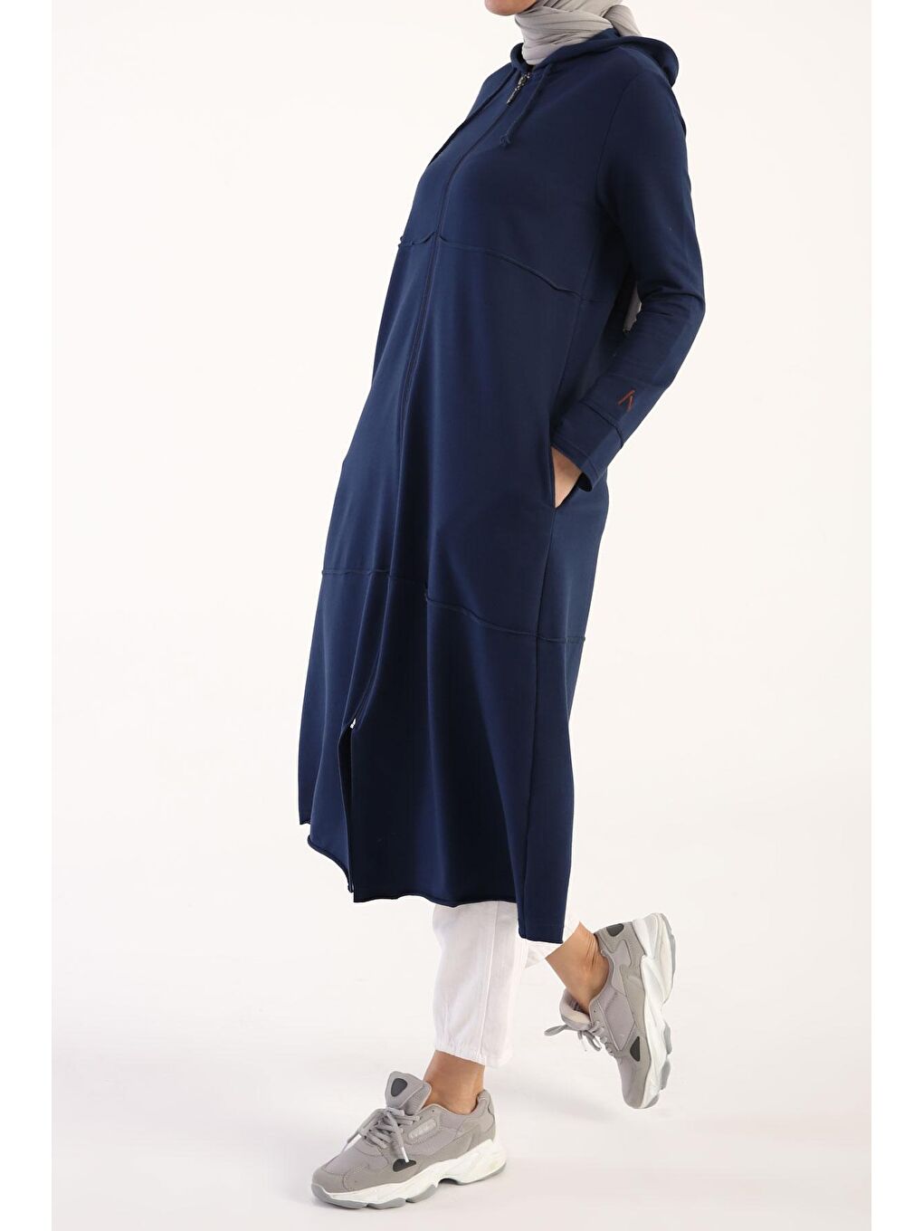 İndigo Pamuklu Kapüşonlu Hırka