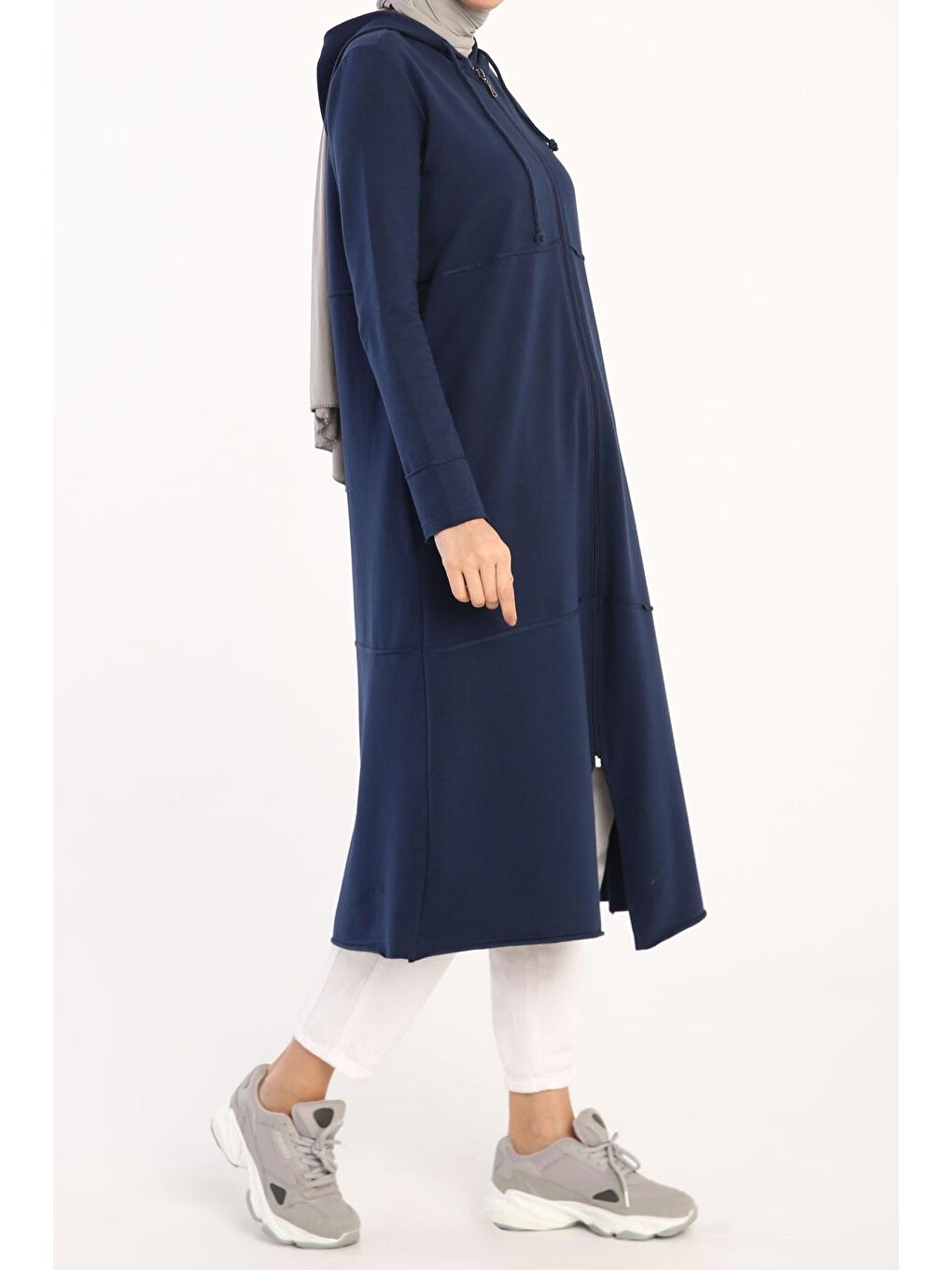 İndigo Pamuklu Kapüşonlu Hırka-2