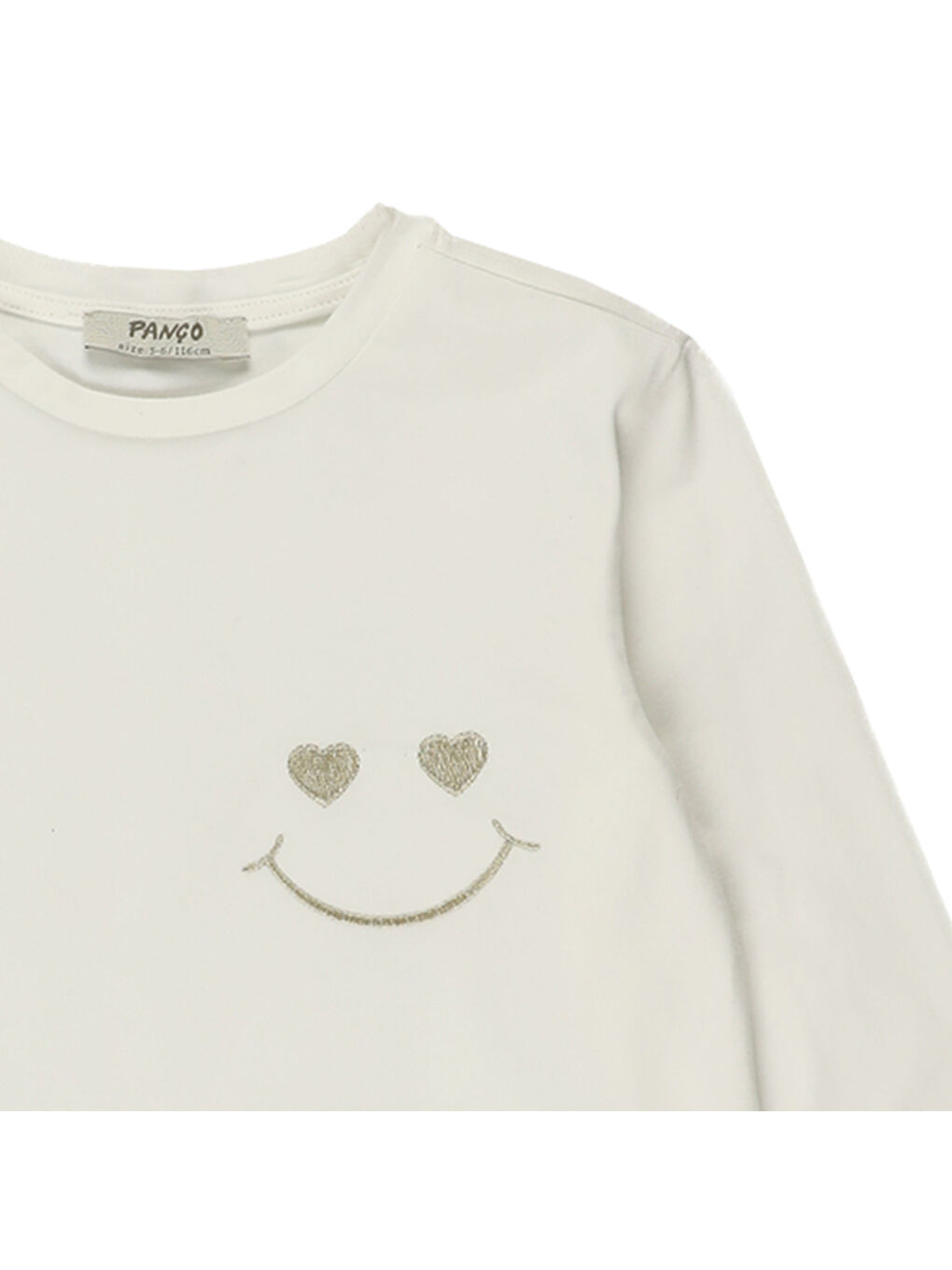 Ekru Kız Çocuk Nakış Detaylı Uzun Kollu Tişört-2