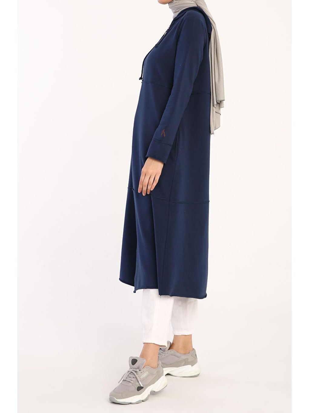 İndigo Pamuklu Kapüşonlu Hırka-3