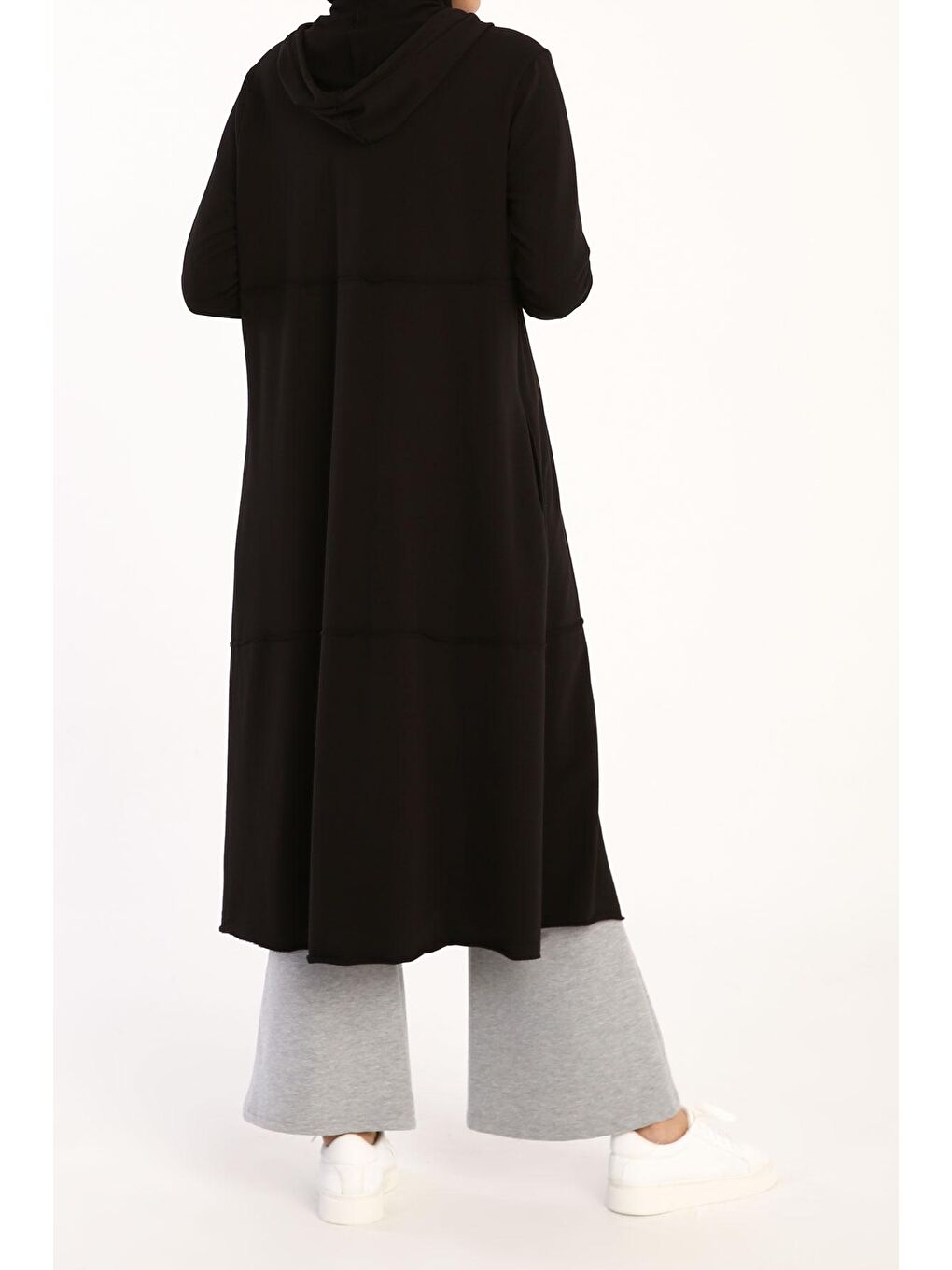 Siyah Pamuklu Kapüşonlu Hırka-3