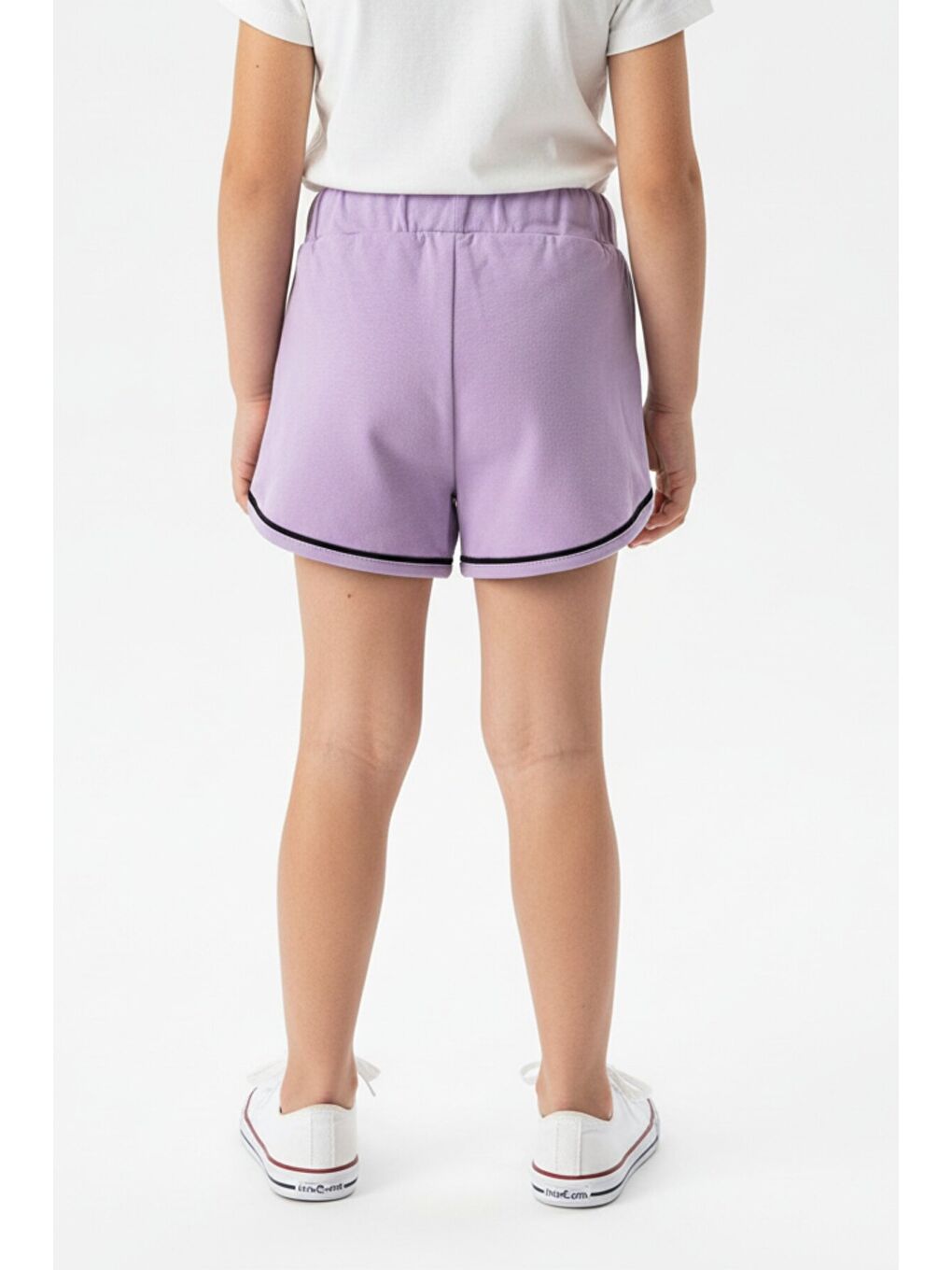 Lila Kız Çocuk Beli Lastikli İki Yanı Cepli Nakışlı Şort-3