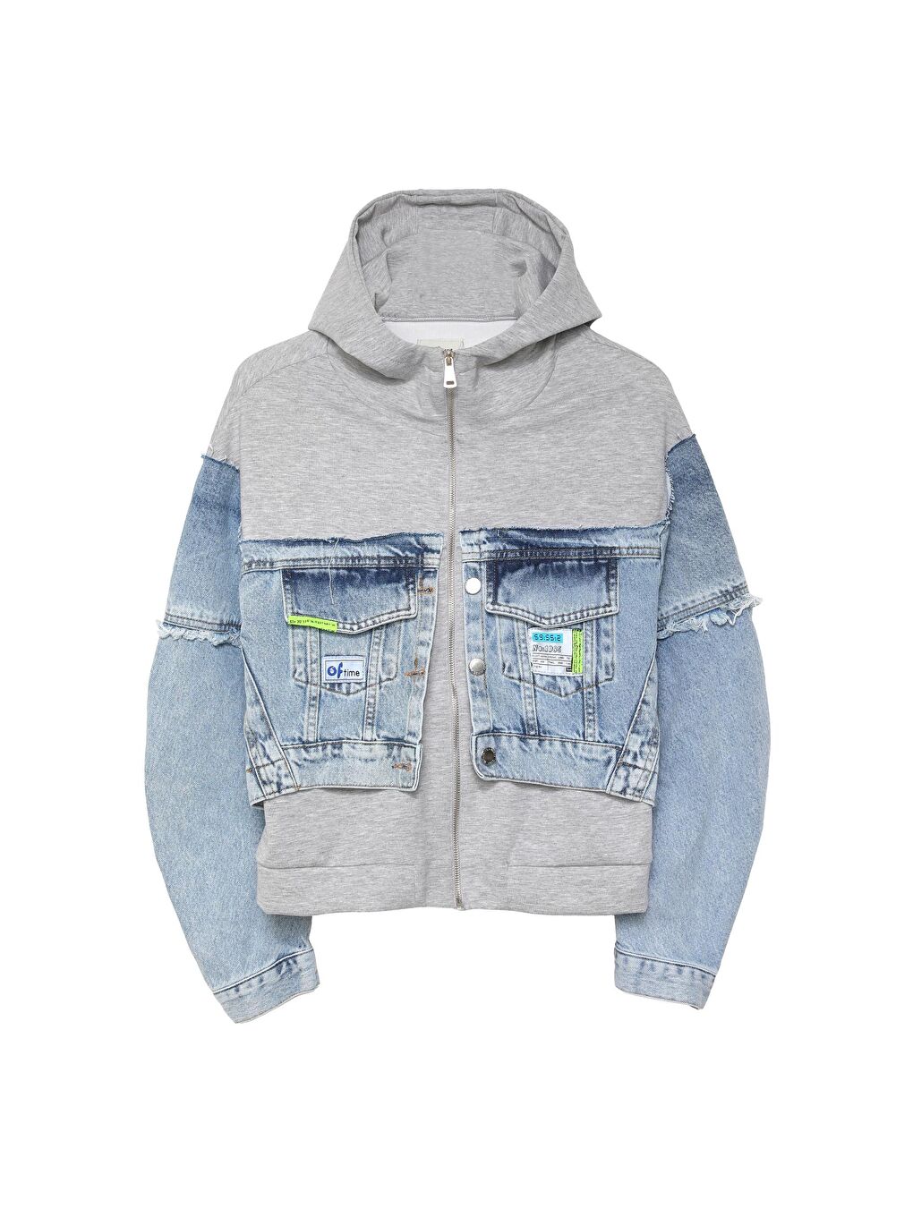 Garni Detaylı Kapüşonlu jean  Ceket Mavi-1