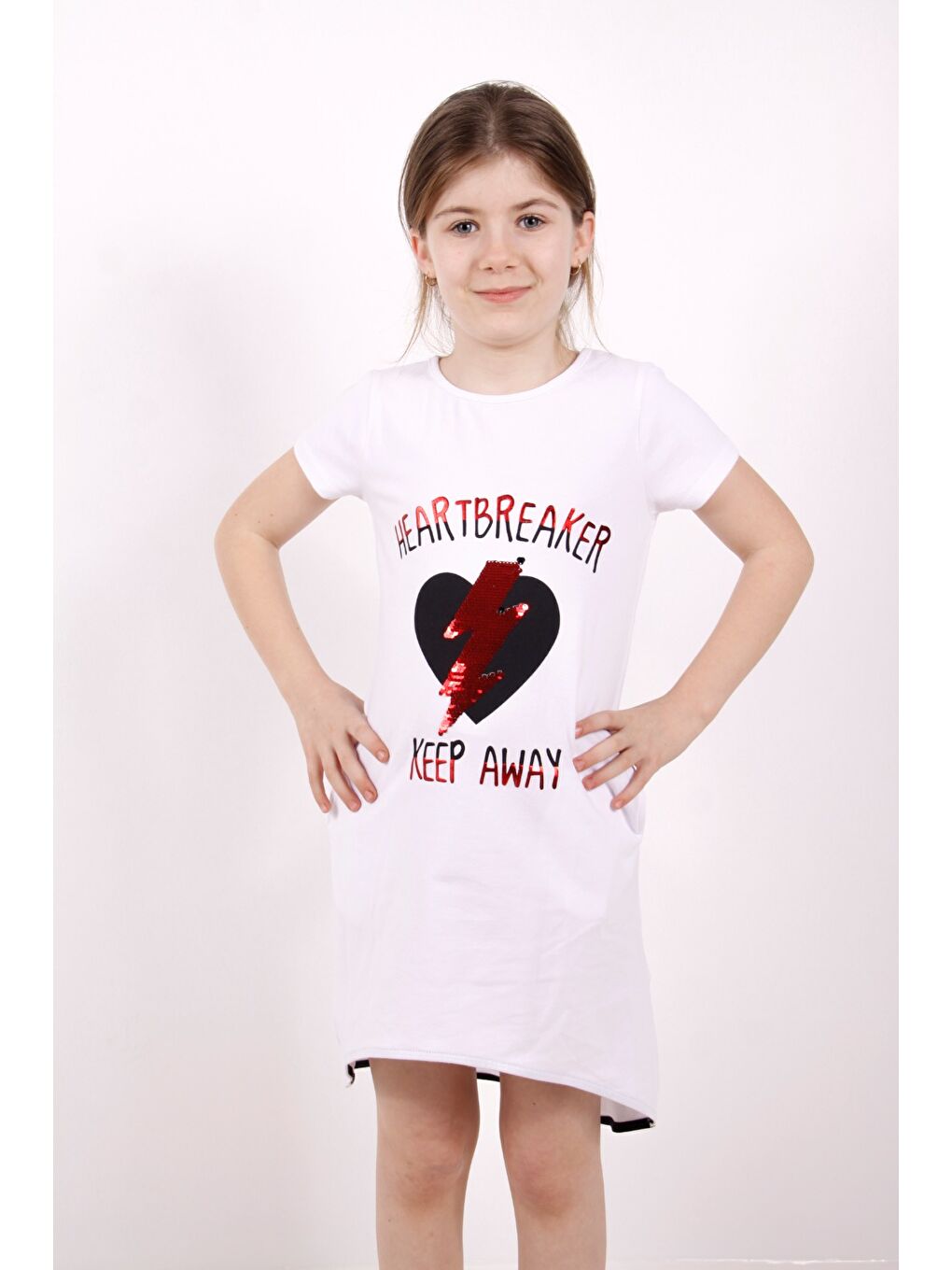 Beyaz Kız Çocuk Elbise Keep Away Baskı