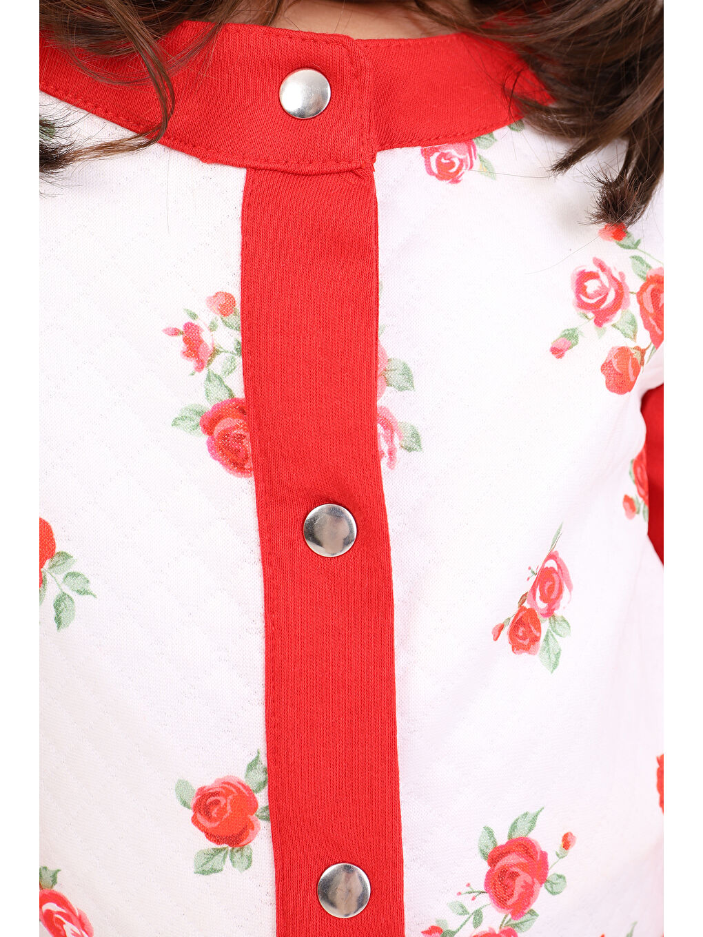 Kırmızı Kız Bebek Hırka Çiçek Baskılı-1