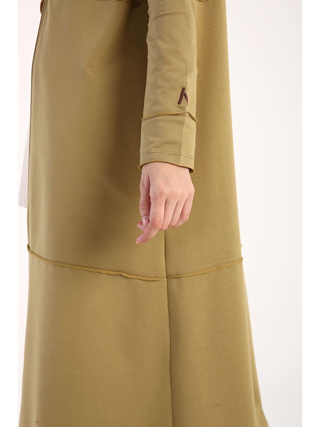 Yağ Yeşili Pamuklu Kapüşonlu Hırka-4