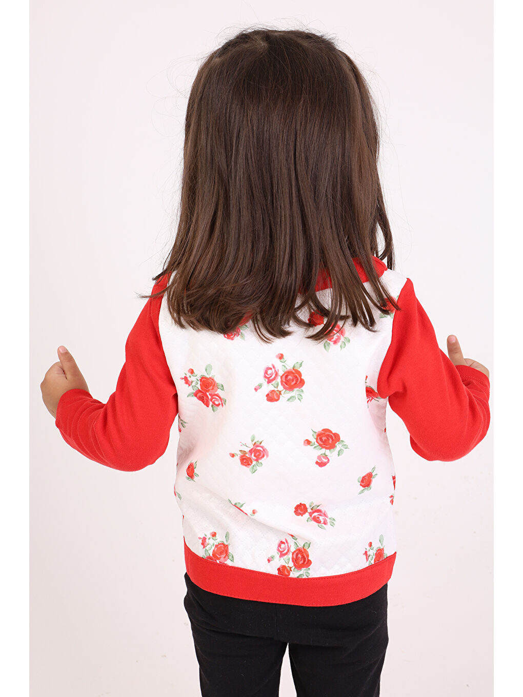 Kırmızı Kız Bebek Hırka Çiçek Baskılı-2