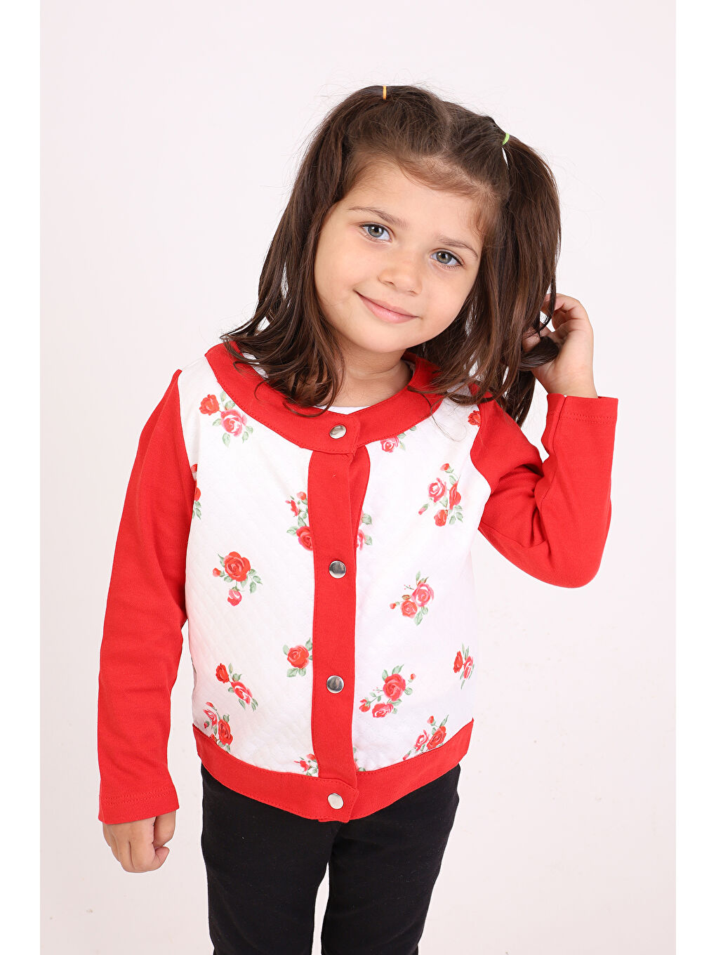 Kırmızı Kız Bebek Hırka Çiçek Baskılı-3