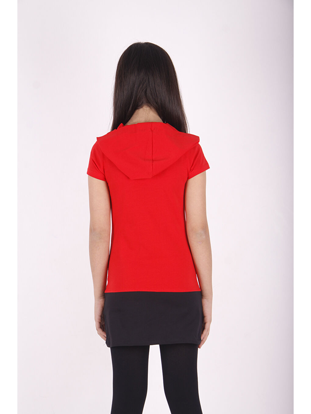 Kırmızı Kız Çocuk Kapüşonlu Baskılı Tişört-1