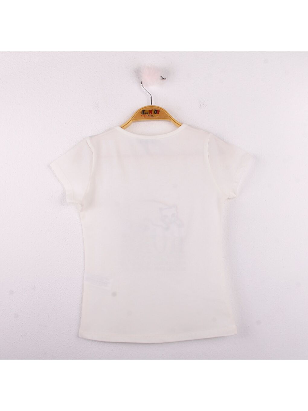 Ekru Kız Çocuk Leopar Baskılı Pullu Tişört-1