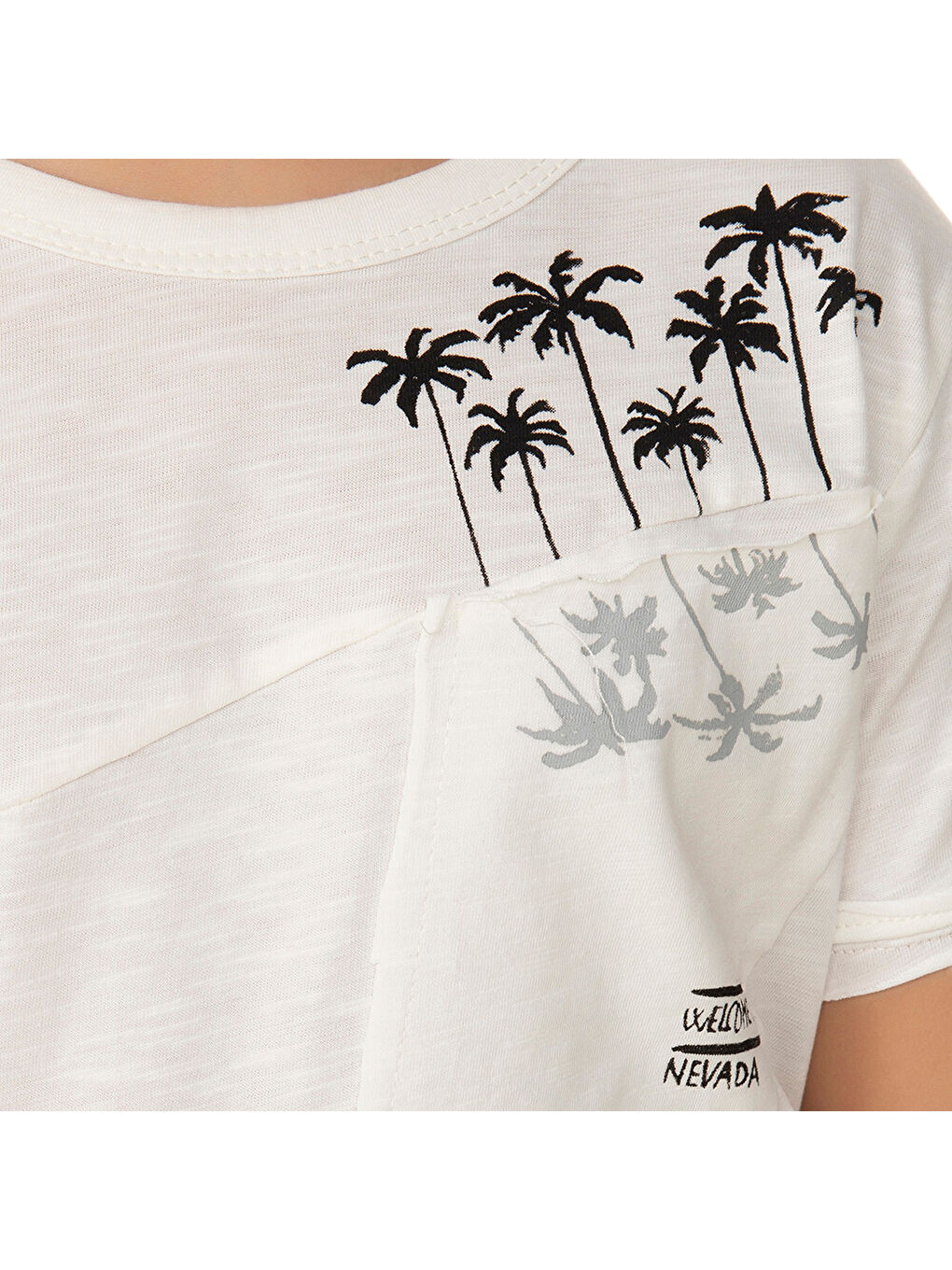 Ekru Erkek Çocuk T-shırt Palmiyeli Baskı-1